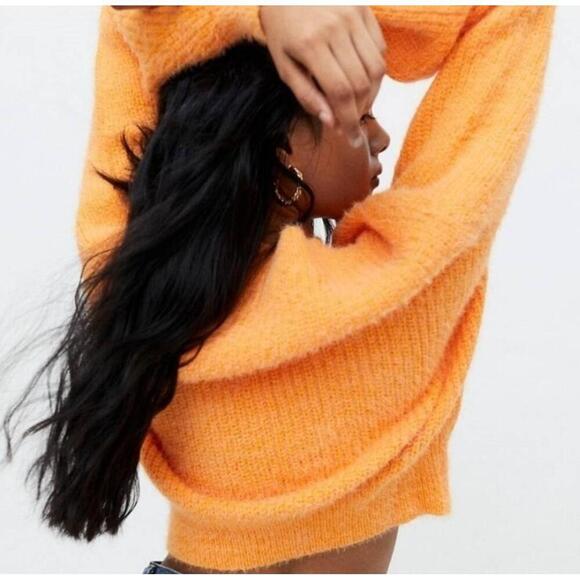 4SI3NNA Orange Fuzzy Cut Out Sweater Knit Long Sleeve Pullover - Picture 8 of 8